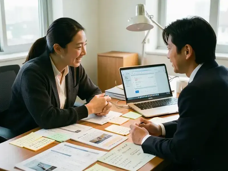 日本の現場でNoflanie Diomandeと打ち合わせをする様子