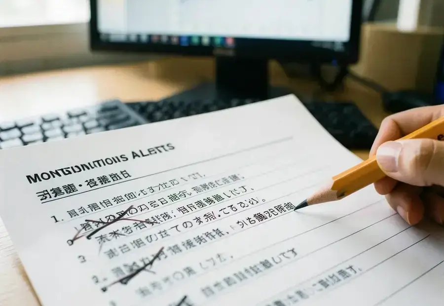 監視通知の一覧が書かれた紙と鉛筆