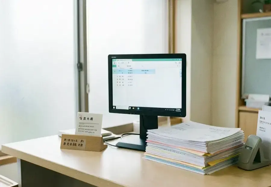 クリニックの受付デスクで予約一覧を表示したモニター