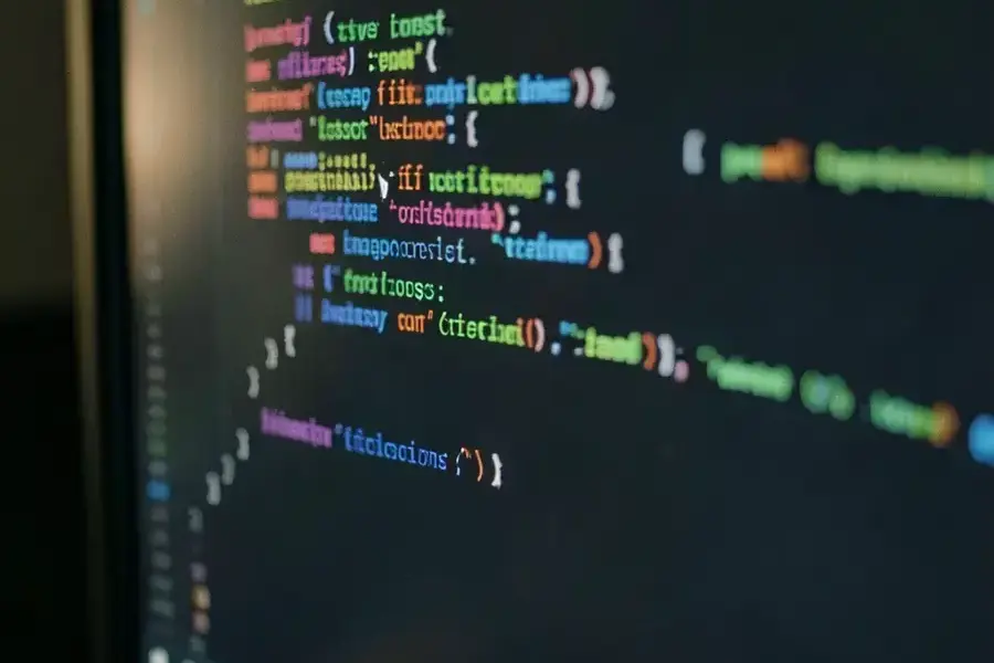 日本の執務室で画面に表示されたソースコードの記述